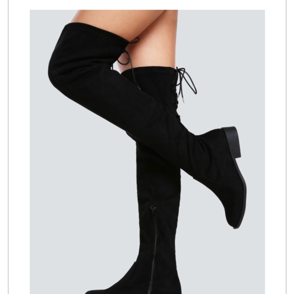 Black Faux Suede Back Thigh Highs